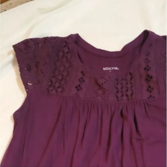 Merona Purple Short Sleeve Top Xs Blouse Sleeveless Top Shirt Womens Spring - Picture 2 of 12